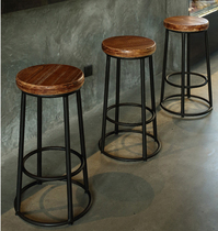 Retro solid wood bar stool wrought bar chair loft American milk tea shop high chair cafe small round stool