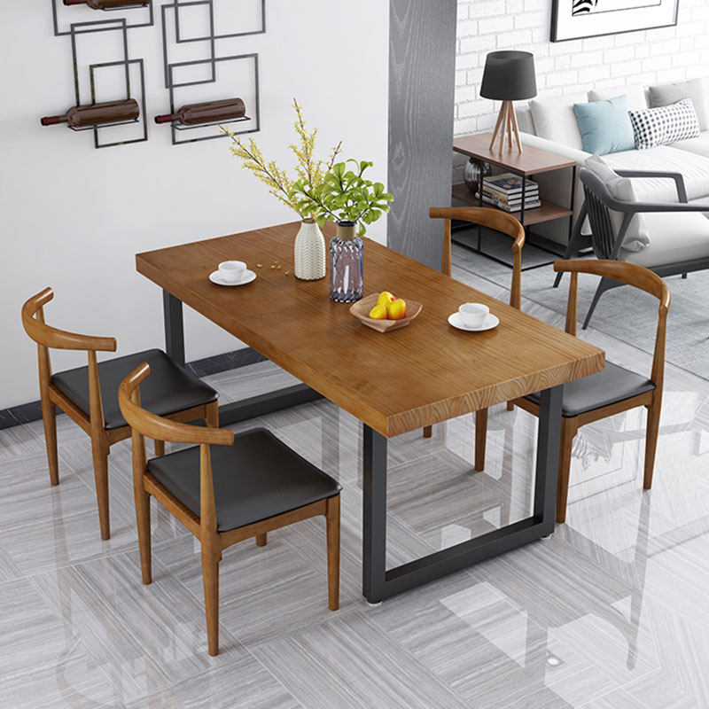 American simple loft iron solid wood dining table home small apartment leisure long strip Workbench learning long table dining table