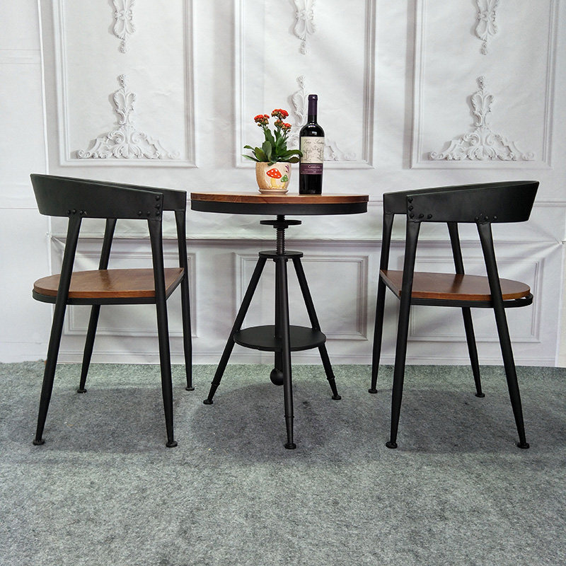 European-style wrought iron outdoor three-piece table and chair combination milk tea shop outdoor lift small round table leisure table and chair coffee table