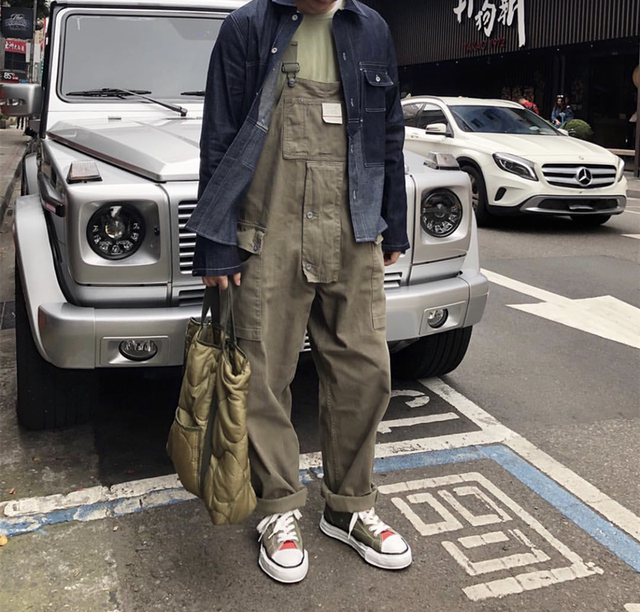 XANAX Japanese retro Ami khaki overalls men's P44 loose suspenders overalls suit women's trendy bf