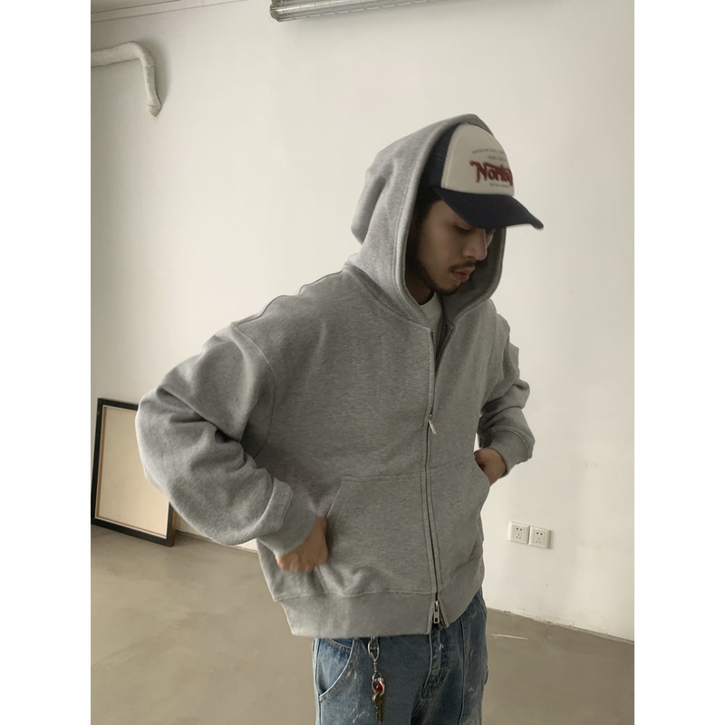 Inknots American Retro Loose Clean Fit Heavyweight Short Wide Zipper Hoodie Unisex Trendy Brand Jacket Inknots American Retro Loose Clean Fit Heavyweight Short Wide Zipper Hoodie Unisex Trendy Brand Jacket