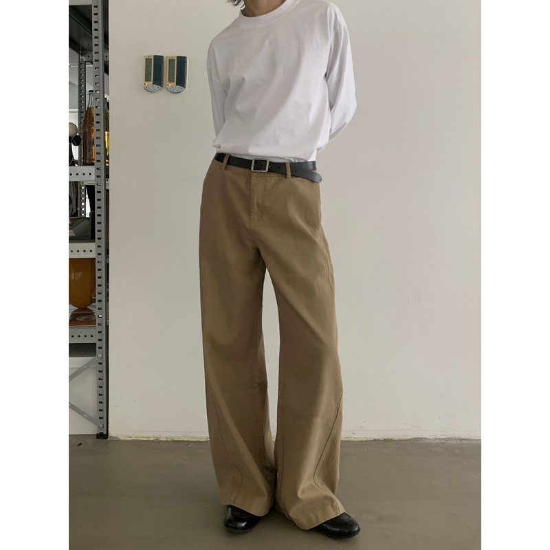 Inknots American Retro A-Line Curved Loose Cargo Pants for Men and Women, High-End Straight-Leg Cleanfit Trousers, Trendy