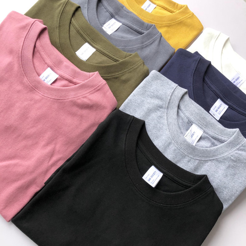 American classic retro ~ soft waxy thick heavy T-shirt pure cotton seamless casual round neck couple style solid color short sleeves