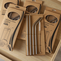 Good goods pure sharing convenient and practical ~ home travel environmental protection 304 stainless steel curved straight straw brush set