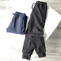 Three-dimensional splicing plus velvet thickened autumn and winter mens drawstring elastic waist casual pants sports casual leg pants pants