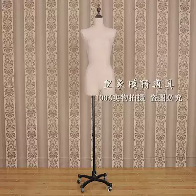 High-end thick linen half-length female model props clothing store display model props with solid wood base