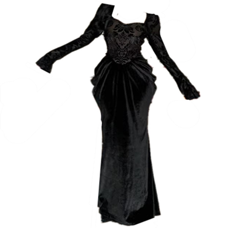 100kg Foreign Trade Plus Size Women's Clothing Aliexpress Amazon European and American Retro Square Neck Mermaid Dress Gown
