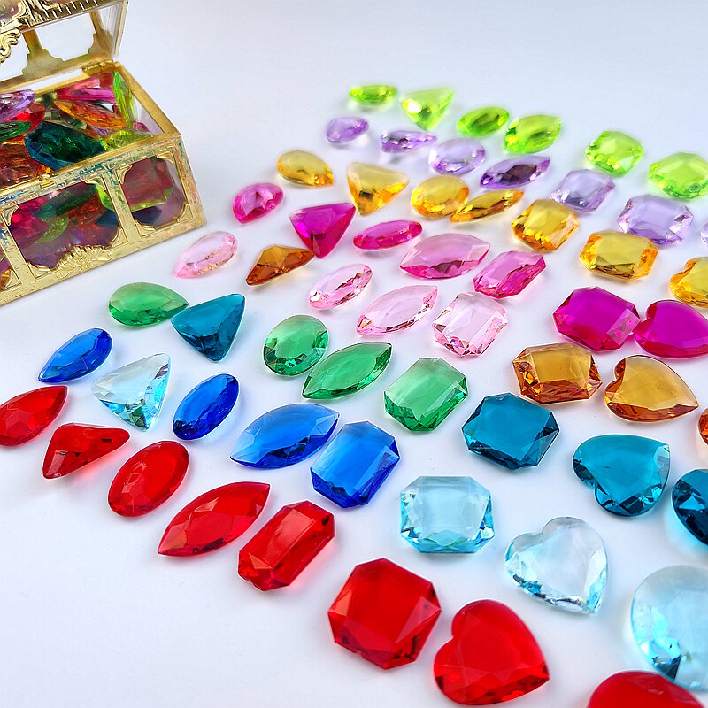 子供用宝石玩具、アクリル製ダイヤモンド玩具、クリスタル宝石ビーズネックレス、宝箱、プラスチック