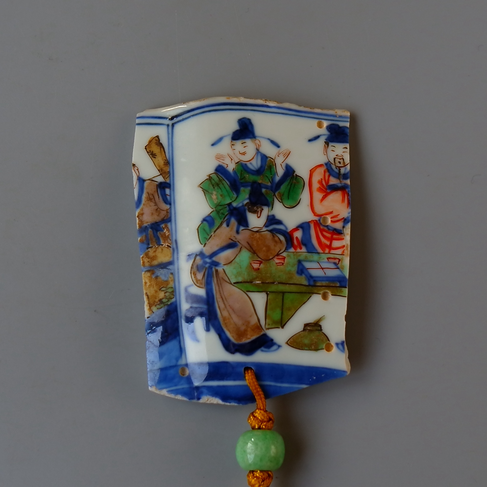 Drunk = Sleeves 0626 Qing Dynasty Kangxi Five Colorful Characters Porcelain Pieces Myanmar Emerald Road Road Pass Pendant