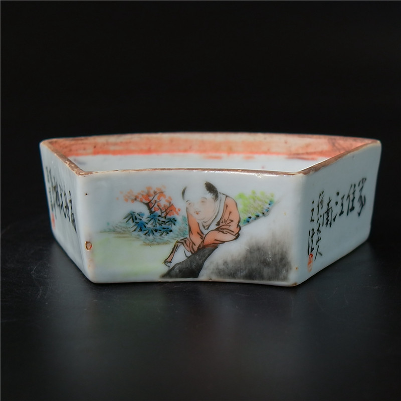Incense = Luo shallow Jiangcai landscape figure corner disc full-tasters porcelain Porcelain Art Collection of Porcelain Art Collection
