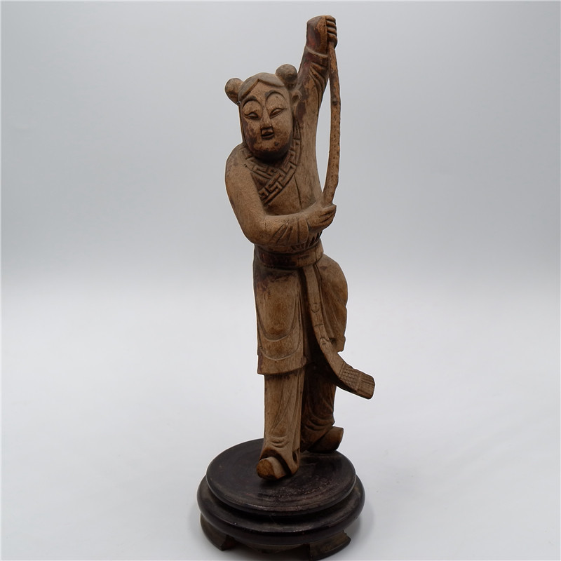 Rhymes Qing Dynasty wood carving boy with new seat