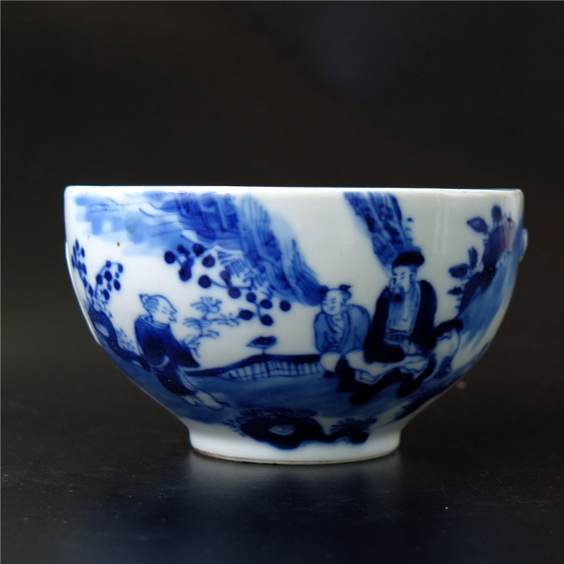 Yan = Ran qing dynasty mid-Qing Dynasty blue and white landscape figure pot change cylinder porcelain ceramic literati porcelain artwork collection