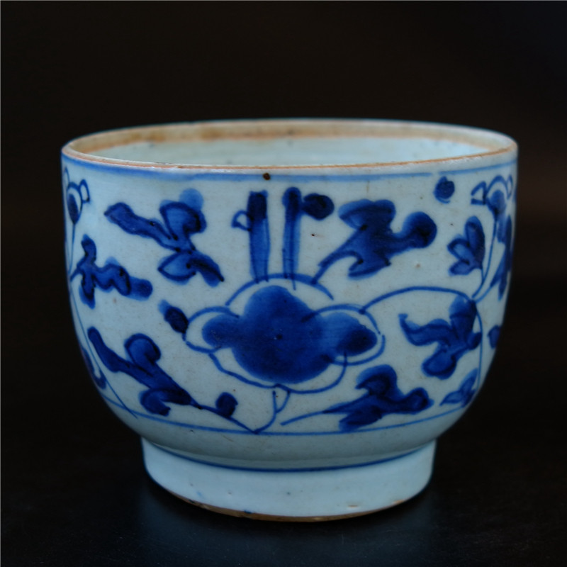 Su=shadow Ming and Qing transition period blue and white porcelain cylinder Full-product porcelain Porcelain literati porcelain art collection