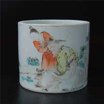 Float = Fangs light magenta color character high servile cylinder transformed pen holder porcelain ceramic art collection of porcelain art