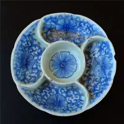 Peach = Rui blue and white plate porcelain ceramic literati porcelain art collection
