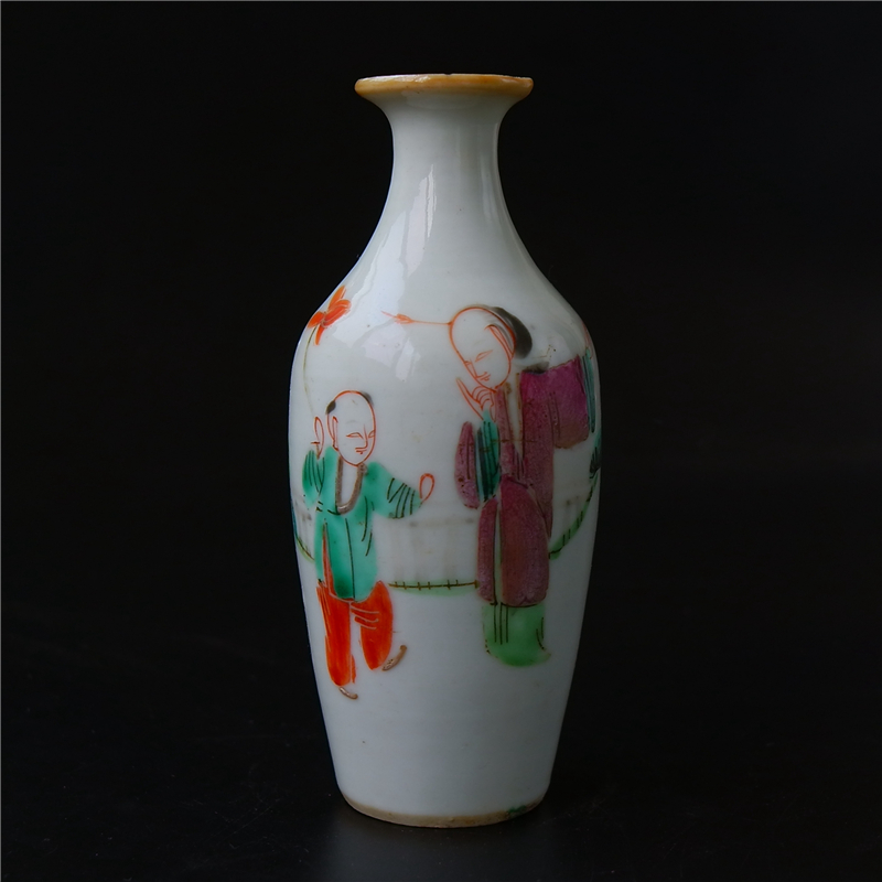 清朝粉彩山水人物文瓶 清雍正粉彩山水人物图撇口瓶- 专场详情- 北京中汉拍卖有限公司