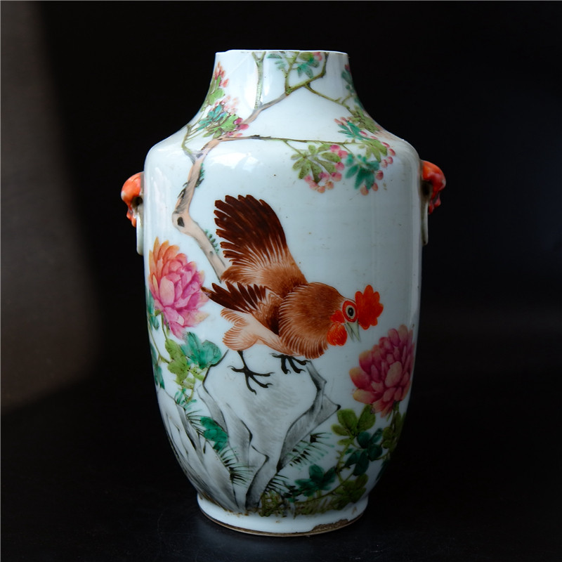 Yao = violin light magenta rooster vase grilled porcelain ceramic literati porcelain art collection