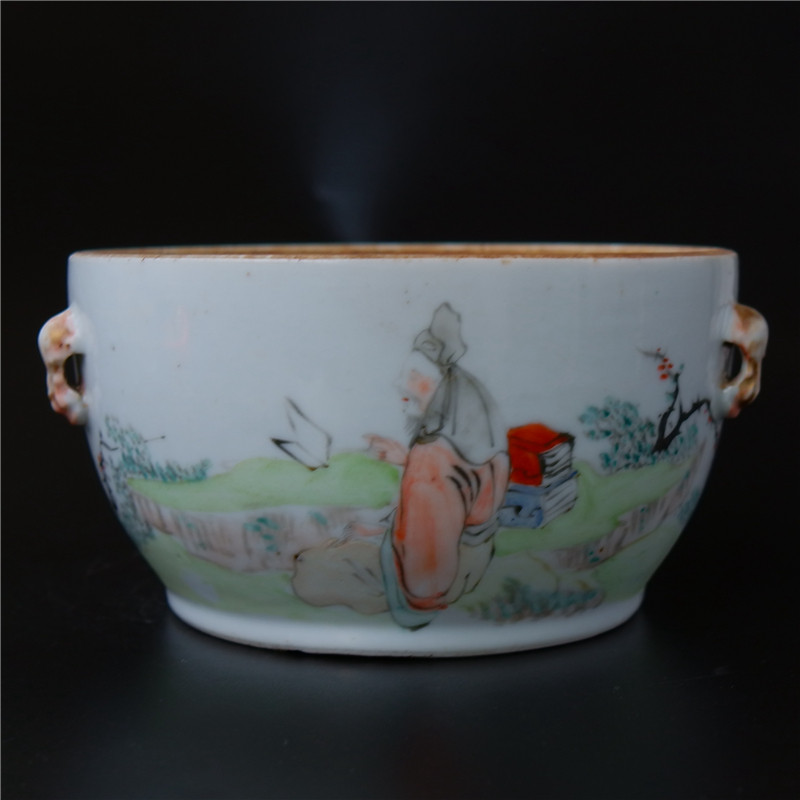 Solution = Famous language masters light purple color figures Gaoshi cylinder porcelain ceramics literati porcelain art collection