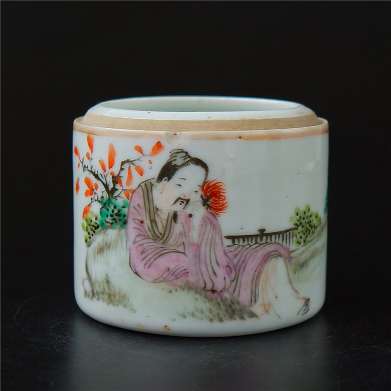 Object = Chinese famous family light purple color figure Gaoshi cylinder porcelain ceramics literati porcelain art collection