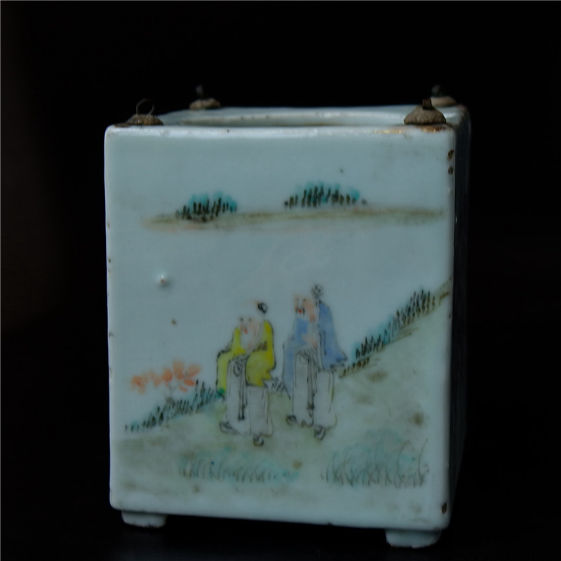 Wind = dew-light magenta landscape figure square-cylinder porcelain ceramic art collection of porcelain art