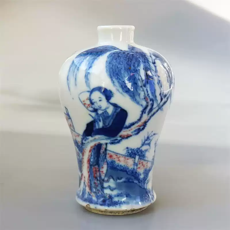 林鸿庆款青花釉里红清代瓷瓶大清康熙年制仕女梅瓶收藏精品