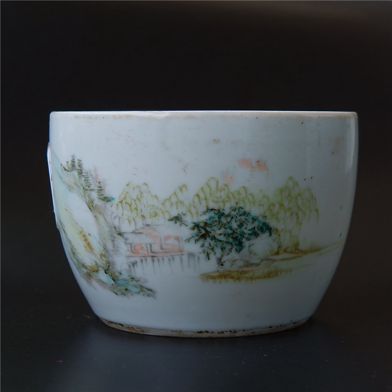 Painting = screen virtuoso Xu Shanqin's light and colorful landscape cylinder pot changing cylinder porcelain ceramic literati porcelain art collection