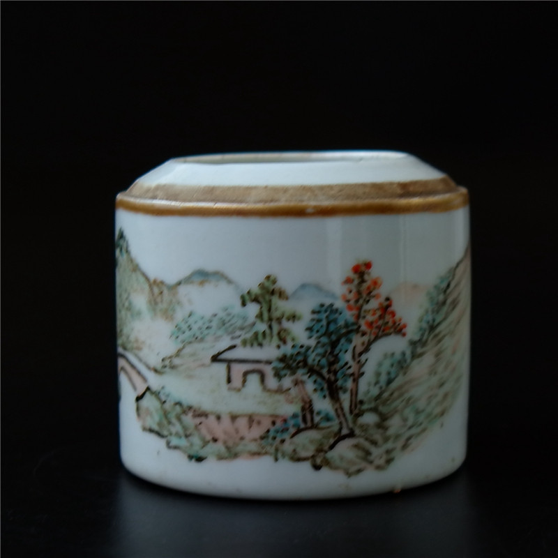 Kan=Xunqing Dynasty Light Crimson Famous Landscape Cylinder Porcelain Ceramics Literati Porcelain Art Collection