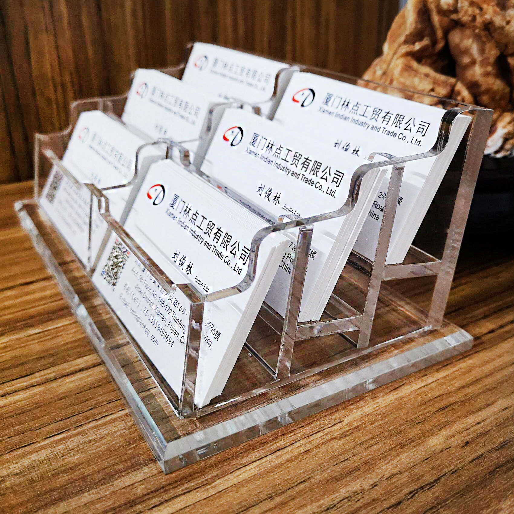 Acrylic transparent six-grid business card desktop placement box business office hotel front desk small card storage box transparent