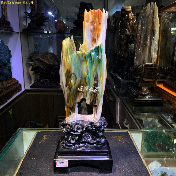 Myanmar tree jade emerald green natural rough stone ornaments Silicified wood fossil desktop collection Feng Shui ornaments