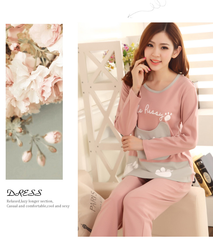 Phiên bản Hàn Quốc của đồ ngủ mùa xuân và mùa thu cotton dài tay giản dị phần mùa hè cotton hoạt hình nhà dịch vụ mùa đông phù hợp với mùa thu quần áo ngủ nữ
