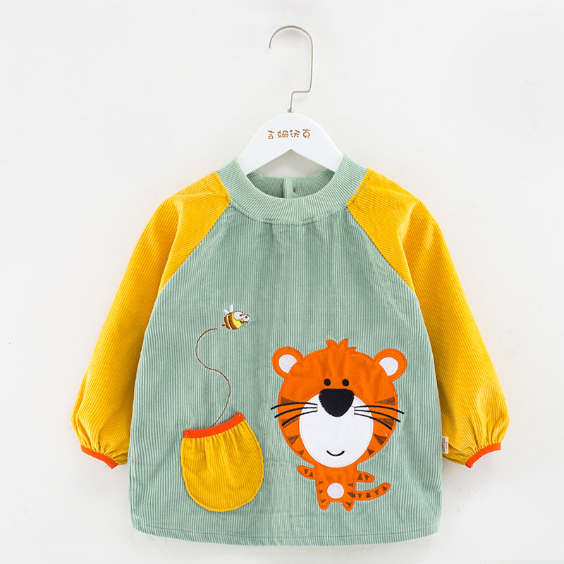 Baby coverall autumn and winter corduroy waterproof and anti-dirty girls reverse dressing baby cotton bib children's eating clothes