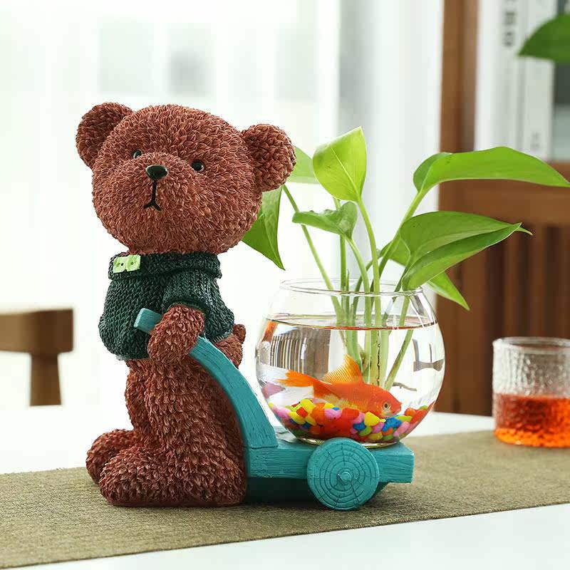 Creative hydroponic cartoon plant vase transparent gold Ge glass hydroponic flowers desktop decoration living room resin flower