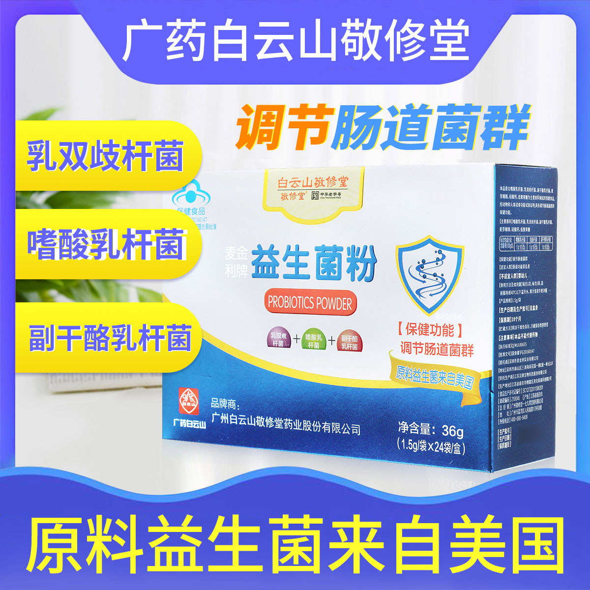 2 Boxes More Favorable) Baiyunshan Toast Hall McKinley Compound Probiotic Powder 24 Bag Case Intestinal Disorder