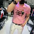 Hàng hóa châu Âu tay ngắn nam kim loại nặng bronzing sơn mùa hè nửa tay áo nam 2019 áo thun mới thương hiệu áo thun nam - Áo phông ngắn áo thun nam tay ngắn cổ trụ Áo phông ngắn