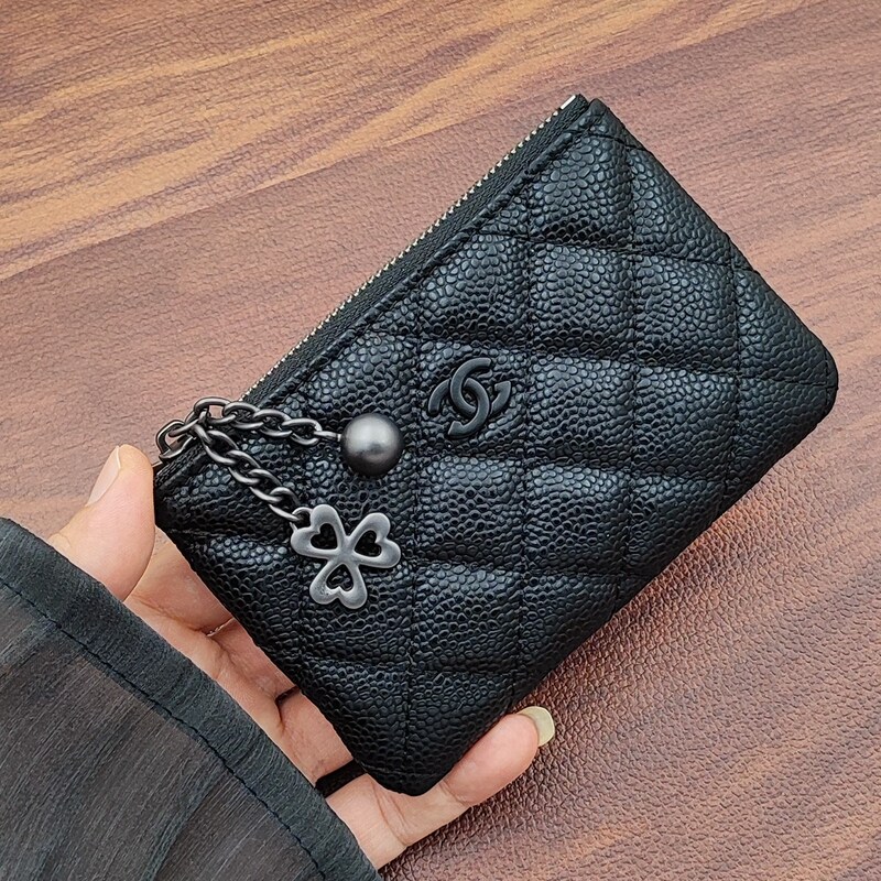 Caviar Single-Zipper Coin Purse 2026 New Model Women's Card Holder Genuine Leather Keychain Storage Bag Lipstick Compact Fragrance Milk