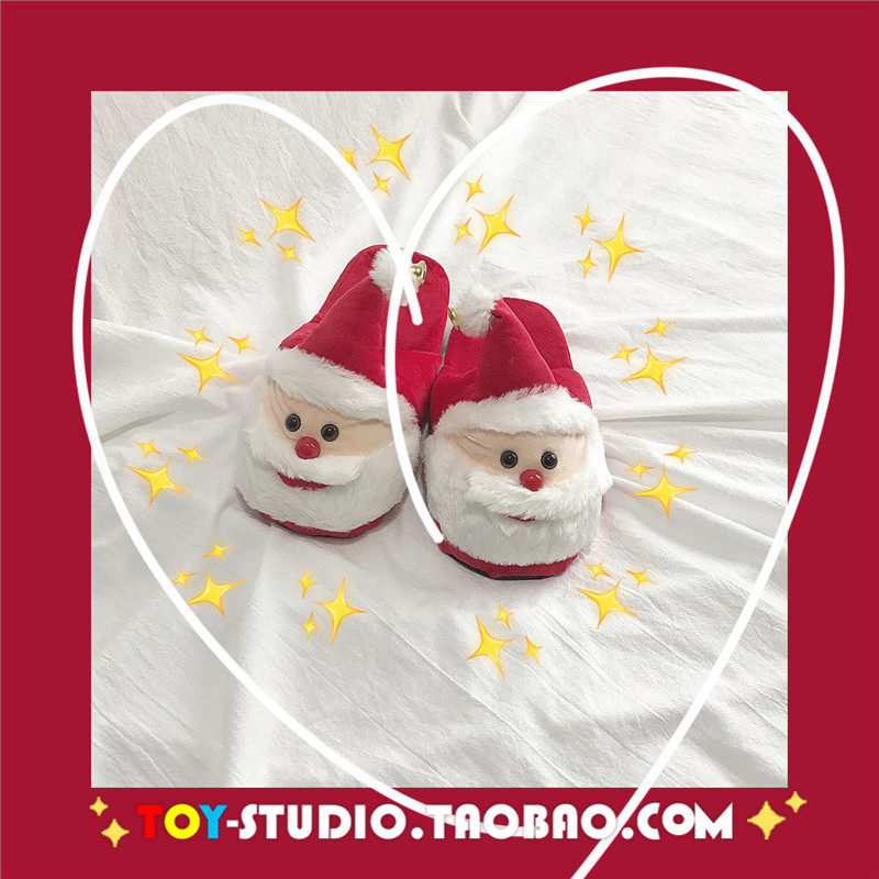 Cartoon Santa Claus indoor slippers cute creative winter adult girls Christmas warm cotton slippers home shoes