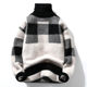 Imitation mink velvet men's sweater and thread casual and versatile trendy plaid contrast color base warmth thickened turtleneck pullover