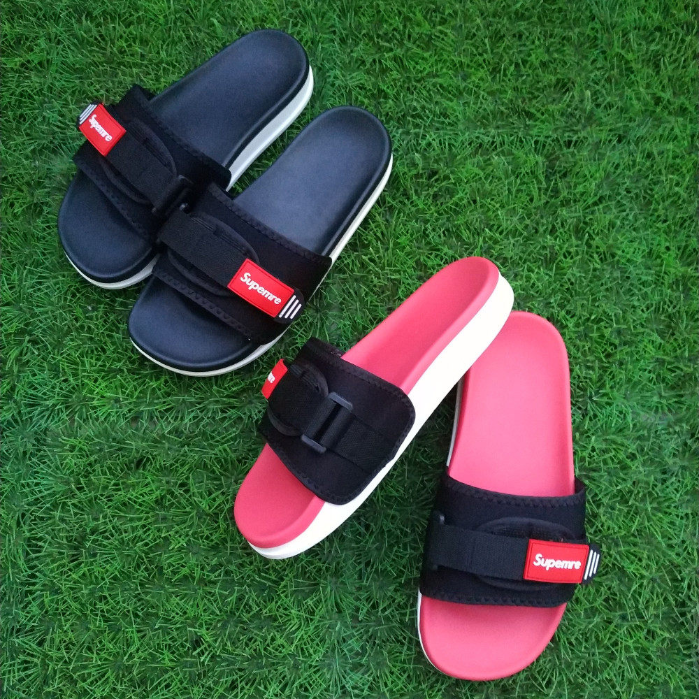 Tide brand S letter male Korean version thick bottom color matching black and white red street fashion increase couple one-word slippers sandal bag