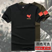 Summer outdoor military fans short sleeve T-shirt men black cotton round neck half sleeve embroidery Flag map fitness training clothes