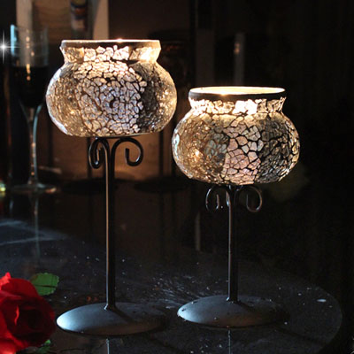 Nordic wrought iron glass mosaic New Year's Day candlestick romantic candlestick dinner Western food candle cup gift decoration