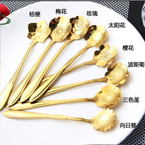  Creative stainless steel cherry spoon Golden flower spoon Dessert ice cream spoon Exquisite coffee spoon Tableware gift