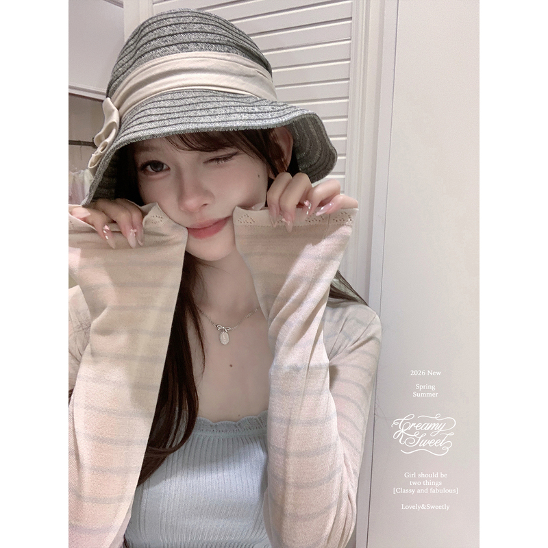 Creamysweet Breathable Sunscreen Tencel Mulberry Silk Contrast Stripe Knitted Cardigan Sunscreen Jacket