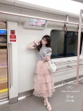 Creamysweet Grey -tone Peach Bow T -Fore Женская нежная розовая марля