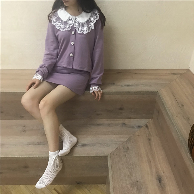 [Sweetlove] Váy cô gái búp bê màu tím búp bê áo khoác nữ hàn quốc