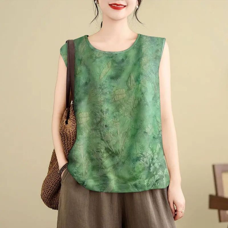 Printed Bargain Finds~ High-End Fabric Cut-Label Women's Clothing 2025 New Summer Age-Reducing Short-Sleeve Tummy-Covering T-Shirt Women's Trendy Tank Top