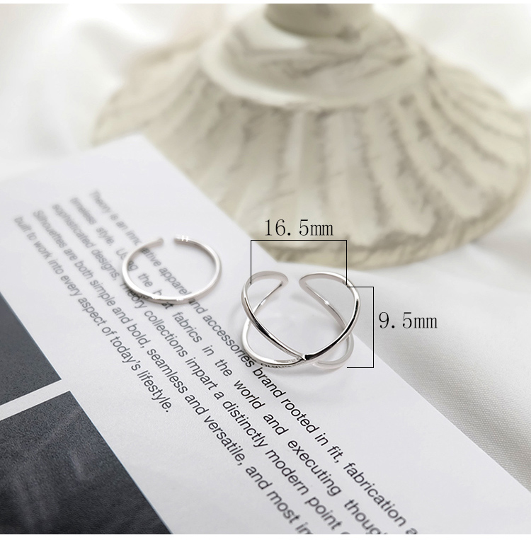 Nhật bản và Hàn Quốc phiên bản của S925 sterling silver ring X chữ thập mở mịn ba chiều mở vòng thiết kế đơn giản nhẫn bạc