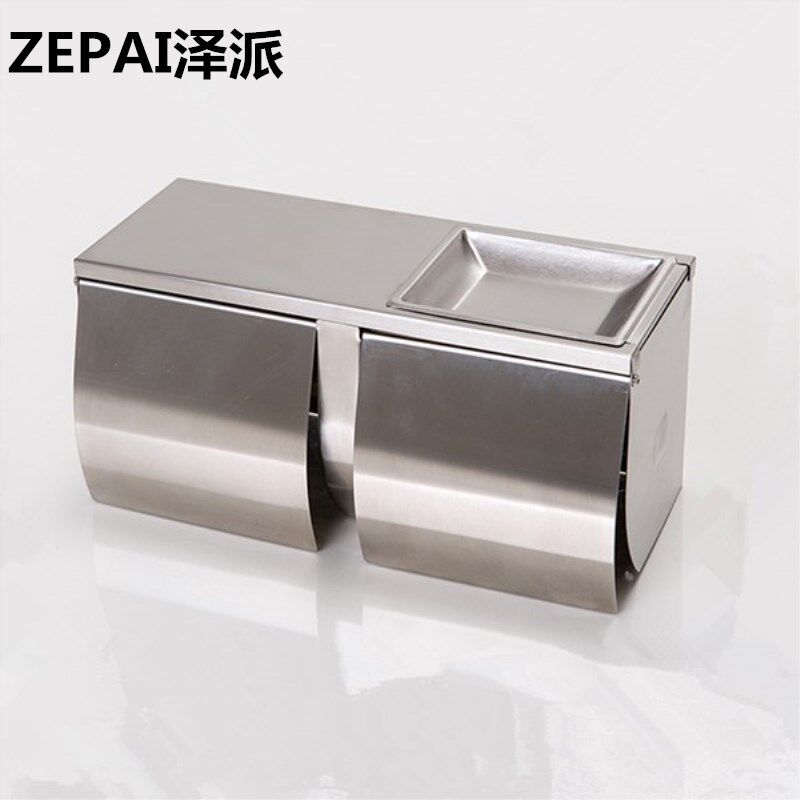 Stainless Steel Small Roll Paper Box Double Roll Toilet Paper Holder Roll Toilet Paper Roll Powder Room Double Tissue Box with Ashtray Toilet Paper Box