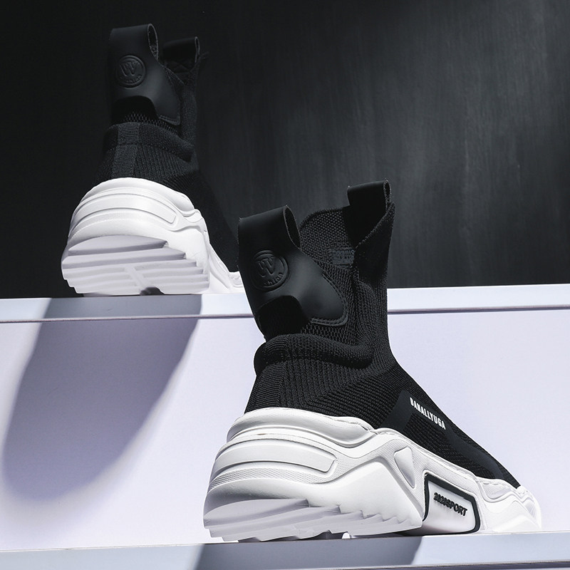 Male Shoes High Cylinder Shoes Trend Net Red Personality European Station Shoes Men Socks Shoes Casual Sneakers Winter Glint