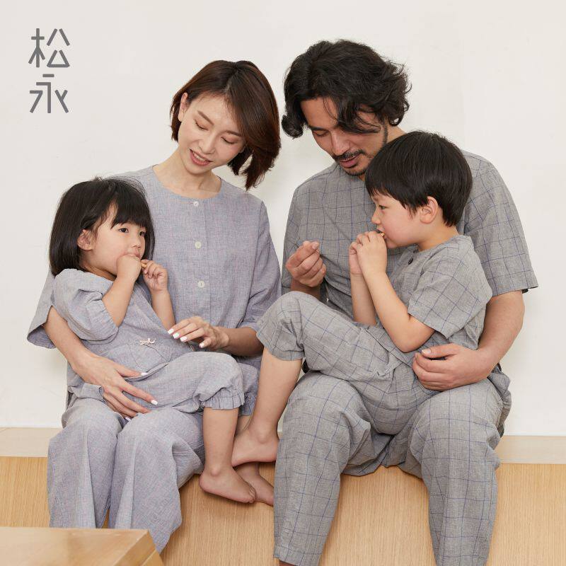 Matsunaga Summer Family Parent-Child Pajamas Men's Women's Children's Homewear Suits Cotton Cotton Plaid Short Sleeves