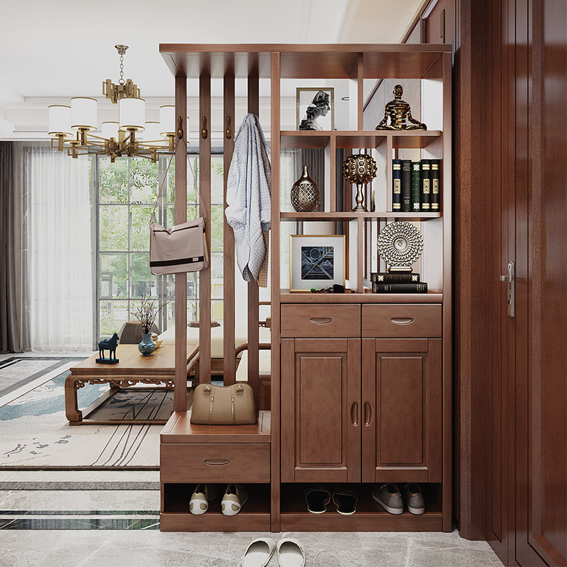 Solid wood Chinese entry partition cabinet Xuan Guan Cabinet Living-room Entrance Door Screen Cabinet Shoes Wine Cabinet integrated double-sided cabinet room cabinet